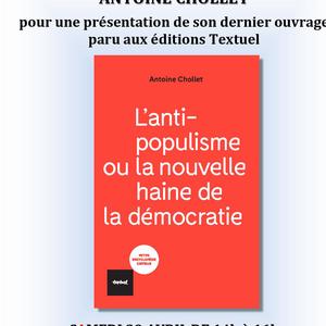 Antoine Chollet samedi 29 avril de 14h à 16h à Basta! Chauderon