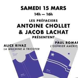 Le 15 mars de 14h-16h, Antoine Chollet et Jacob Lachat à la librairie de Chauderon